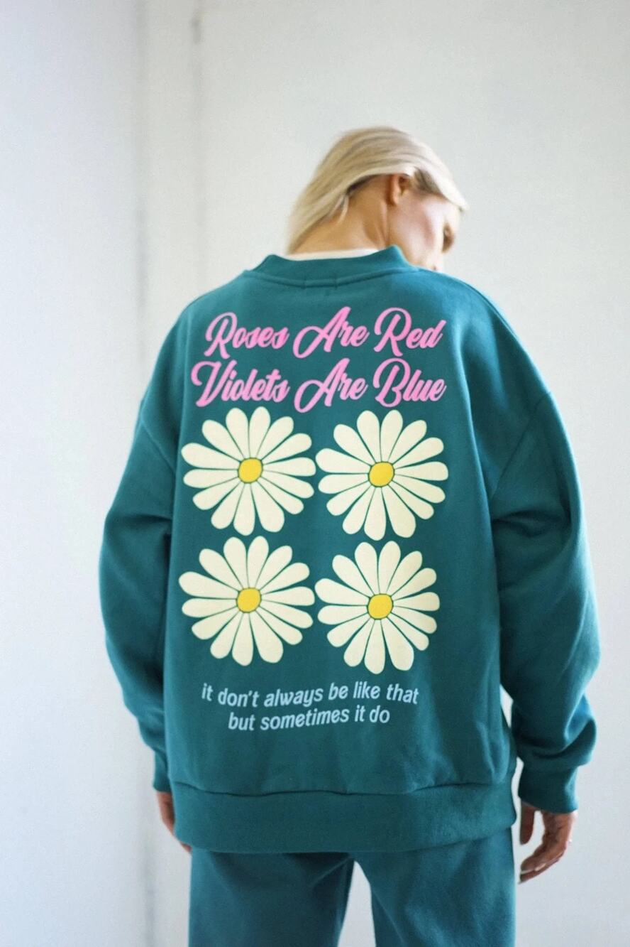 Yellow the Label ROSES ARE RED 2 Piece Set Crew and Sweatpants Large